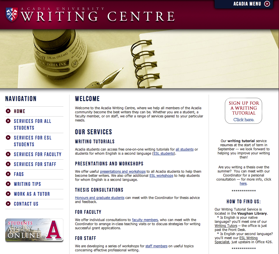 Visit the Acadia Writing Centre